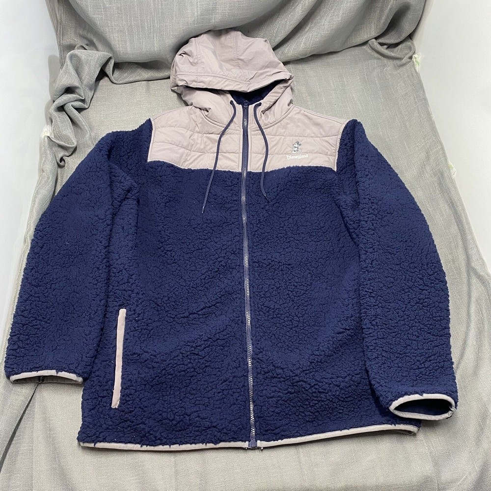Disneyland Men's navy blue/gray Sherpa comfy zip up jacket size Xl